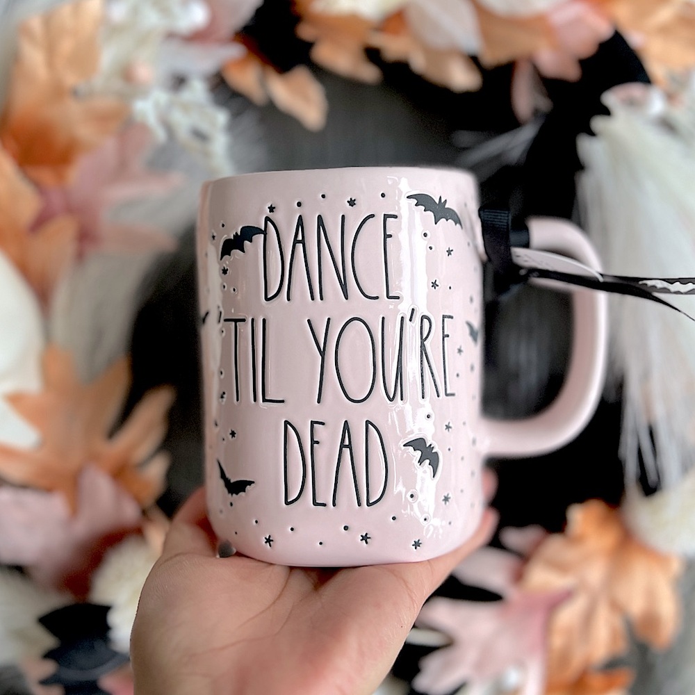 ✨NEW☠️Rae Dunn 2024 Pink Dance Til You’re Dead Mug🩷